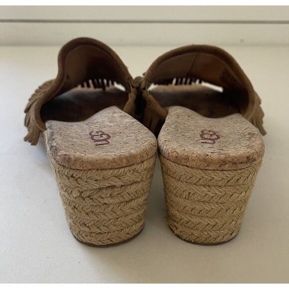 Ugg Kendra Wedge Sandals Tan Leather Fringe Size 10 - Picture 5 of 10